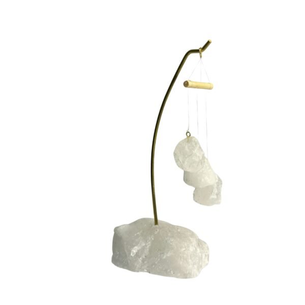 Móbile de pedra 3 peças + base de quartzo branco
