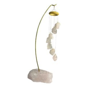 Móbile de pedra 7 peças em quartzo rosa + base em quartzo rosa