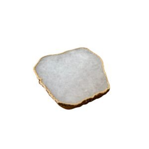 Porta-copos em pedra quartzo branco com bordas banhada a ouro