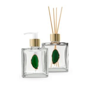 Kit Lavabo – Saboneteira + Difusor com Ágata Banhada a Ouro