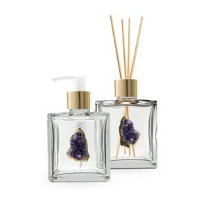Kit Lavabo – Saboneteira + Difusor com Druza de Ametista Banhada a Ouro
