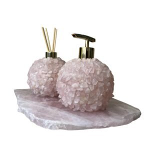 Kit Lavabo - Saboneteira, difusor e bandeja em quartzo rosa