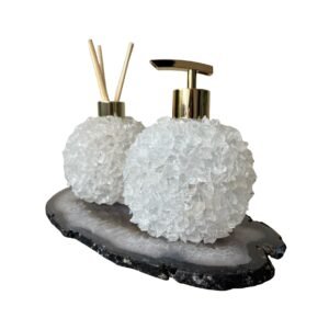 Kit Lavabo - Saboneteira, difusor em cristal e bandeja em ágata