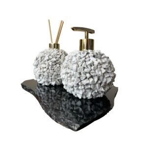 Kit Lavabo - Saboneteira, difusor em howlita e bandeja em obsidiana