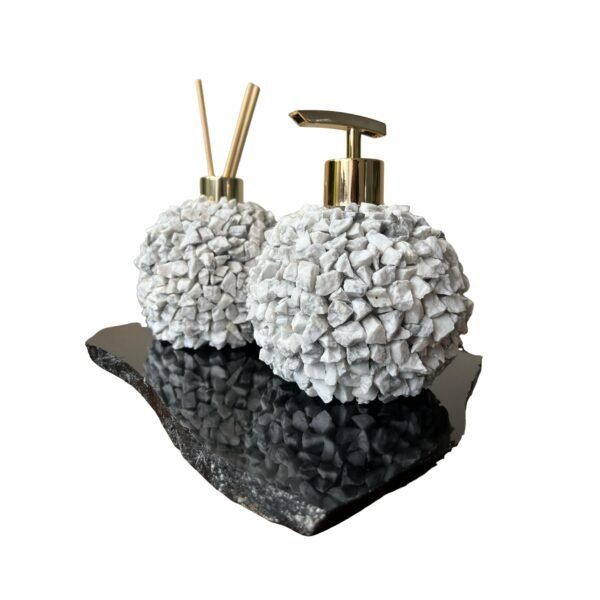 Kit Lavabo - Saboneteira, difusor em howlita e bandeja em obsidiana