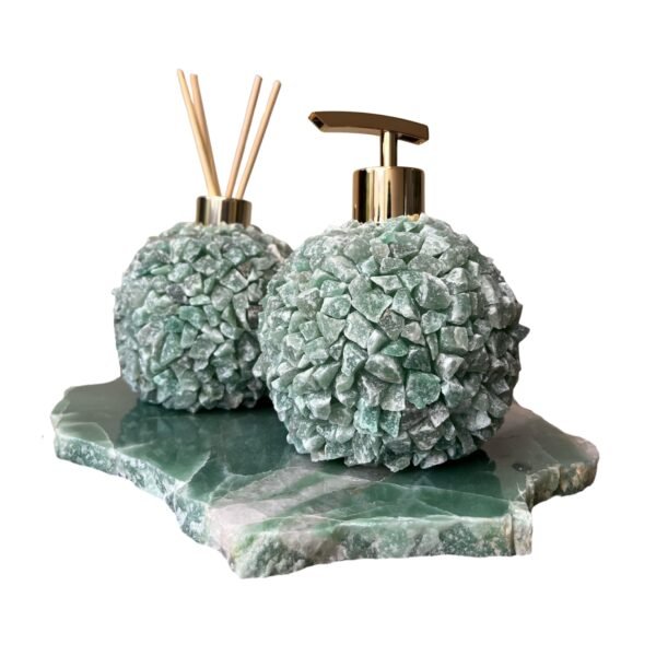 Kit Lavabo - Saboneteira, difusor e bandeja em quartzo verde