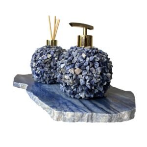 Kit Lavabo - Saboneteira, difusor em sodalita e bandeja em quartzo azul
