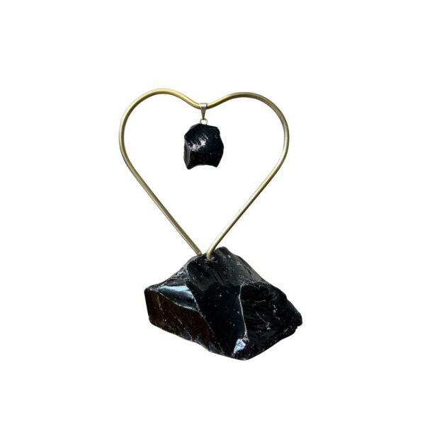Móbile de mesa em coração com pedra obsidiana