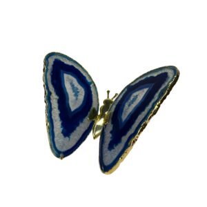 Borboleta em pedra ágata azul com bordas banhada a ouro